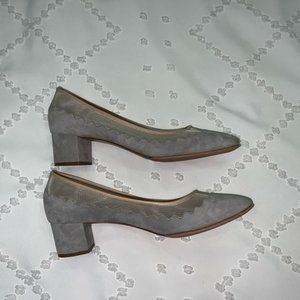 Gray Chloe suede mesh accents pumps